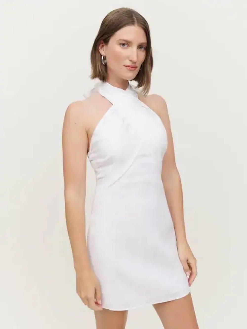 Reformation Samira Linen White Crisscross Halter Mini Dress